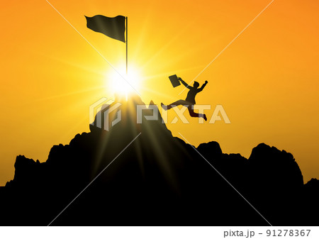 頂上を目指すビジネスマンのシルエットイラスト 頂上を目指すビジネスマンのシルエットイラスト 91278367