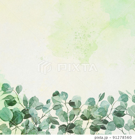水彩絵の具　淡い色　葉　滲み 91278560