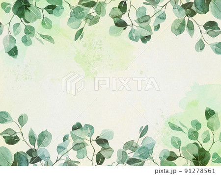 水彩絵の具　淡い色　葉　滲み 91278561