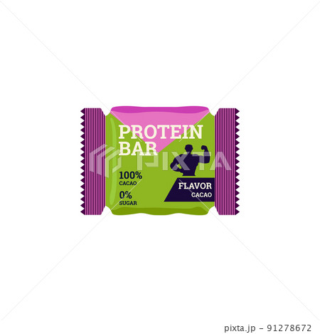 Protein bar with cocoa flavor and zero sugar, flat vector illustration isolated on white background. Protein bar with cocoa flavor and zero sugar, flat vector illustration isolated on white background. 91278672