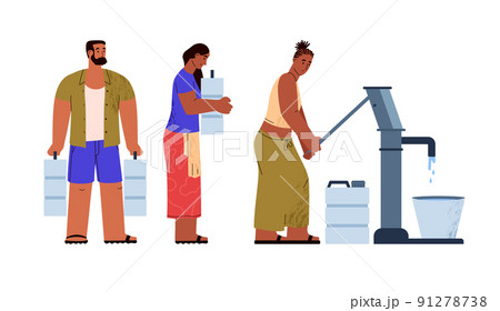 People in areas of Earth with water shortages, vector illustration isolated. 91278738