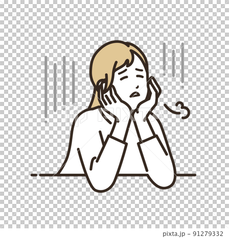 一個擔心戴臉頰棒的女人的矢量圖解材料 91279332