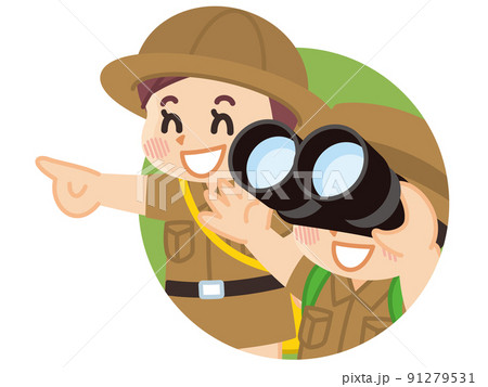 双眼鏡と探検隊の子供　ボーイスカウト　冒険　アウトドア 91279531