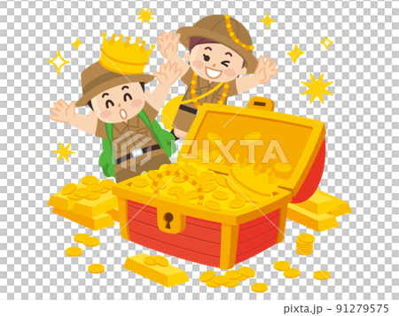 童子軍戶外探險，一個探險隊的孩子發現了一個寶箱 91279575