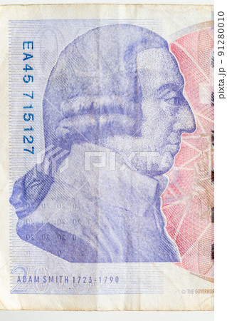 Portrait of Adam Smith on twenty pound sterling note. 91280010