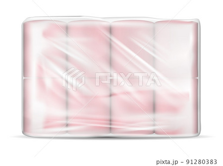 Transparent empty plastic packaging with toilet paper Transparent empty plastic packaging with toilet paper 91280383