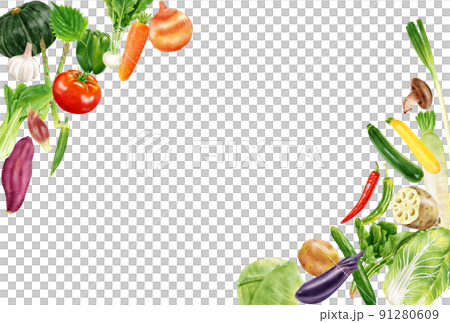 水彩イラスト 野菜 フレーム ポストカード 91280609