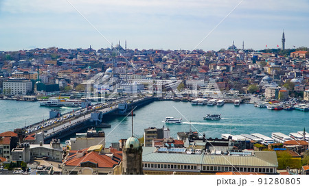 Great view of Istanbul from the Galata Tower.Turkey. European part of the city. Great view of Istanbul from the Galata Tower.Turkey. European part of the city. 91280805