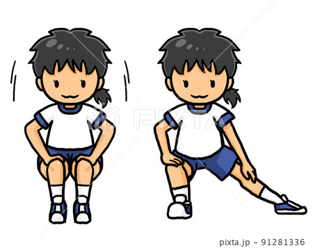 伸脚運動をする日本人女子のイラスト 伸脚運動をする日本人女子のイラスト 91281336