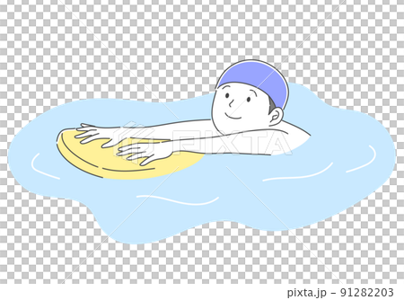 Illustration material of a boy swimming on a kickboard 91282203
