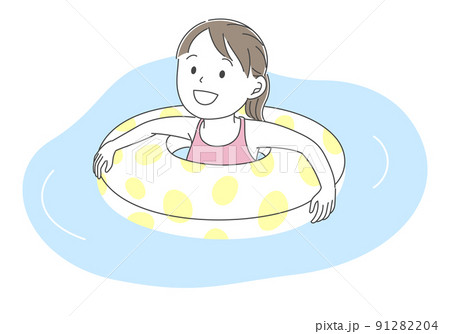 浮き輪で遊ぶ女の子のイラスト素材 91282204