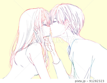 キスする男女 線画のイラスト素材 [91282323] - PIXTA