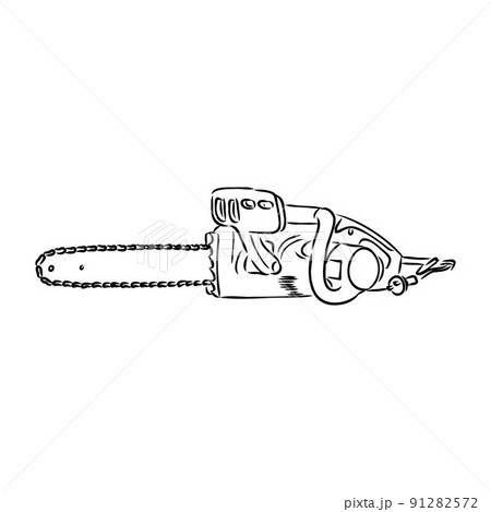 Doodle illustration of a chainsaw. Gardening power tools. The cutting of trees. Building tool. Doodle illustration of a chainsaw. Gardening power tools. The cutting of trees. Building tool. 91282572