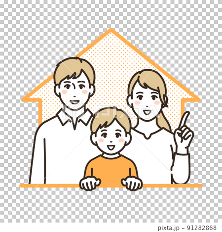 Vector illustration material of a young family with a house and a smile Vector illustration material of a young family with a house and a smile 91282868