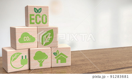 The ecology icon on wood cube for eco or natural concept 3d rendering The ecology icon on wood cube for eco or natural concept 3d rendering 91283681