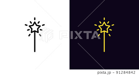 Outline magic wand icon, with editable stroke. Magical stick with star and rays, fairy wand pictogram. Wizard stick Outline magic wand icon, with editable stroke. Magical stick with star and rays, fairy wand pictogram. Wizard stick 91284842