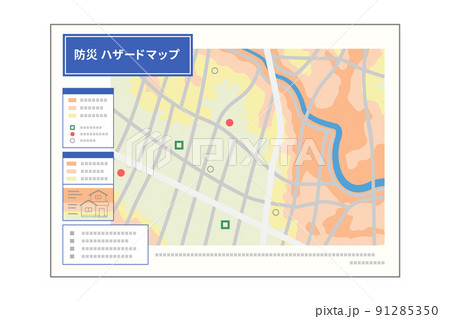 ハザードマップ、防災地図のイラスト 91285350