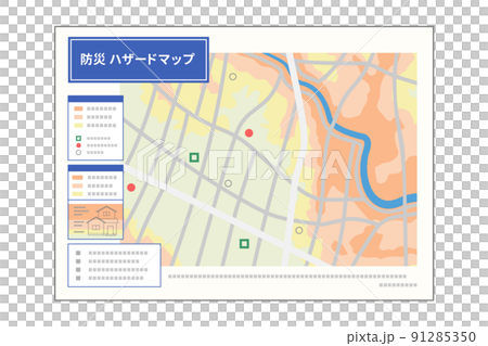 ハザードマップ、防災地図のイラスト 91285350