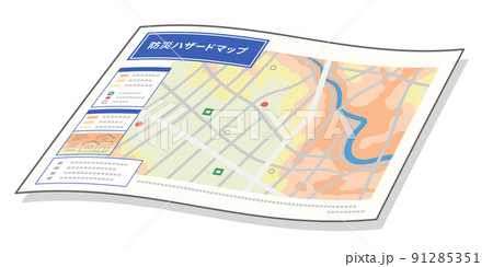 ハザードマップ、防災地図のイラスト ハザードマップ、防災地図のイラスト 91285351