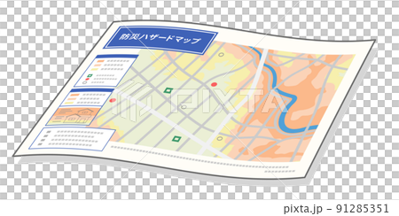 ハザードマップ、防災地図のイラスト ハザードマップ、防災地図のイラスト 91285351