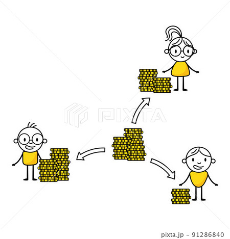 Men and woman standing near stack coins. Earning money concept. Vector stock illustration Men and woman standing near stack coins. Earning money concept. Vector stock illustration 91286840