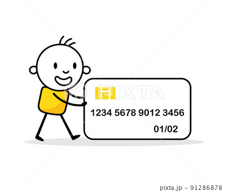 Man pushing a big credit card. Financial and banking concept. Vector stock illustration 91286878