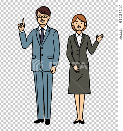 A Woman In A Suit To Guide 4 Pose Set Stock Illustration