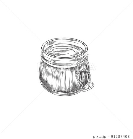 Closed mason jar with sauce or food dip, hand drawn sketch vector illustration isolated on white background. 91287408