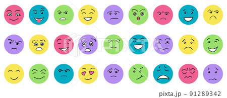 Cartoon cute and funny faces with positive and negative emotions. Cartoon cute and funny faces with positive and negative emotions. 91289342