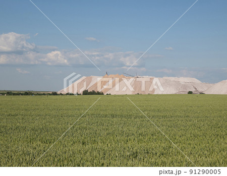 Potash tailings pile area. Landscape with huge salt tailings pile 91290005