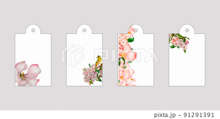 Set of tags with blooming flowers watercolor illustration isolated. 91291391