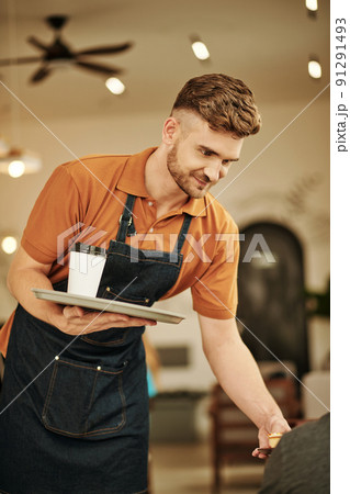 Waiter Bringing Dessert to Customer Waiter Bringing Dessert to Customer 91291493