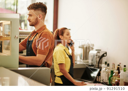 Coffeeshop Barista Making Coffee 91291510