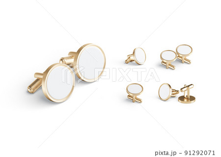 Blank round gold cufflinks toggle mockup pair, different views 91292071