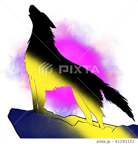 遠吠えをする犬の抽象画 遠吠えをする犬の抽象画 91293152