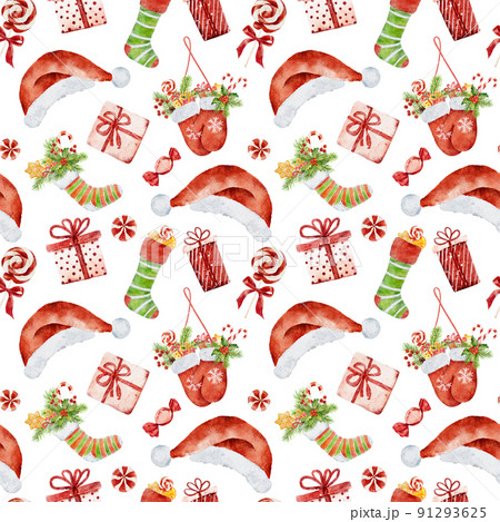 Seamless pattern with watercolor christmas gift...のイラスト素材 [91293625 ...