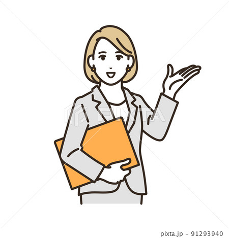 説明するスーツの女性のベクターイラスト素材 91293940