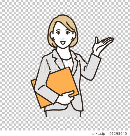説明するスーツの女性のベクターイラスト素材 91293940