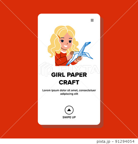 Girl Paper Craft In Kindergarten Classroom Vector 91294054