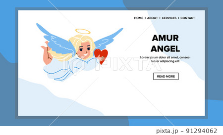 Amur Angel Girl Child Flying With Heart Vector 91294062