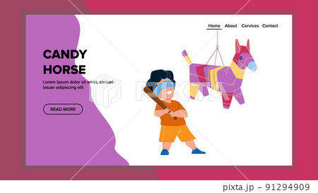 Candy Horse Pinata Hitting Boy Kid With Bat Vector 91294909