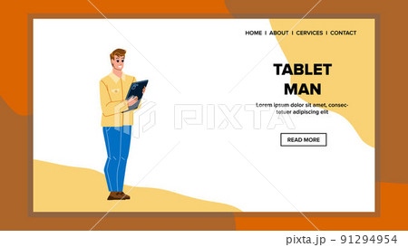 Tablet Man Use For Watching Movie Online Vector 91294954