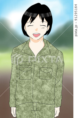 迷彩服を着た若い女性のイラスト 迷彩服を着た若い女性のイラスト 91295164