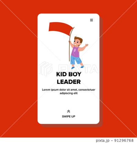 Kid Boy Leader With Flag In Kindergarten Vector 91296768