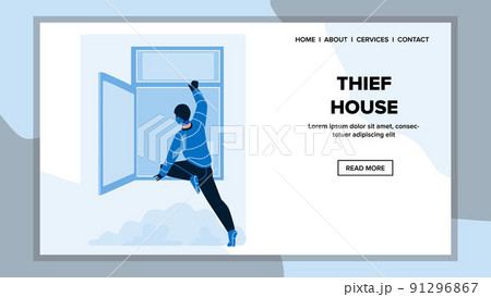 Robber Criminal Man Hacking And Thief House Vector 91296867