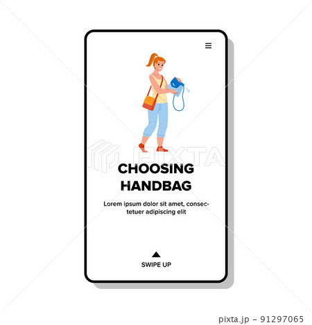 Woman Choosing Handbag In Accessory Store Vector Woman Choosing Handbag In Accessory Store Vector 91297065