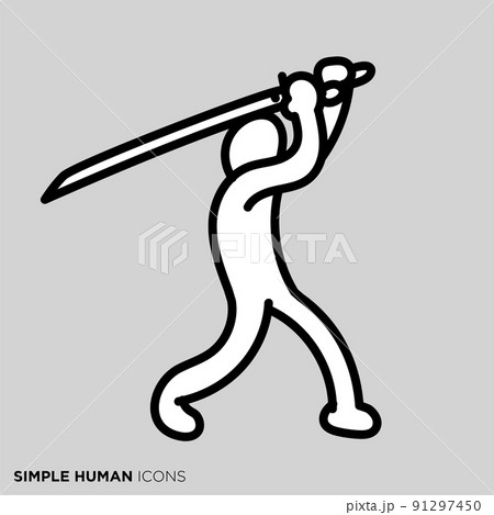 シンプルな人間のアイコンシリーズ　「刀を構える人」 91297450