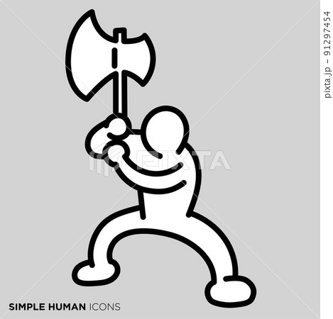 シンプルな人間のアイコンシリーズ　「斧を構える人」 91297454