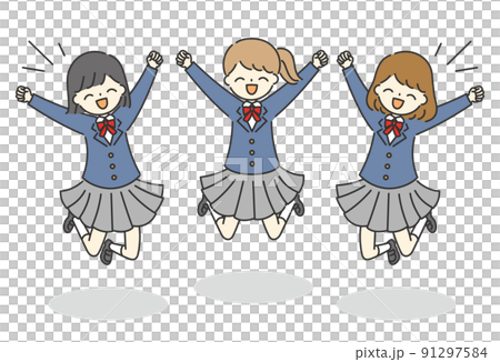 三個好朋友女學生笑著跳 91297584