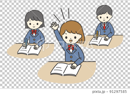 Female student raising her hand_Class scene Female student raising her hand_Class scene 91297585